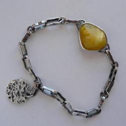 bransoleta z bursztynem,surowe srebro,kute srebro - Bransoletki - Biżuteria