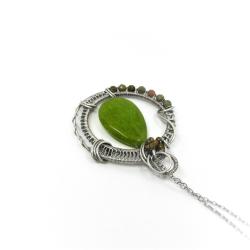 jadeit,srebrna zawieszka,wire-wrapping,zielona - Naszyjniki - Biżuteria
