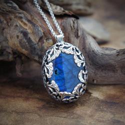 srebrny,wisior,z niebieskim labradorytem - Naszyjniki - Biżuteria