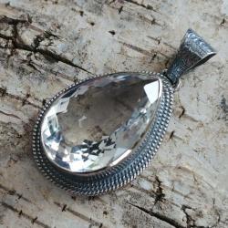 Barokowy,misterny wisior kryształ górski,srebro - Wisiory - Biżuteria