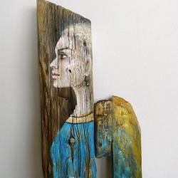 obraz na starej desce,kobieta,anioł - Obrazy - Wyposażenie wnętrz