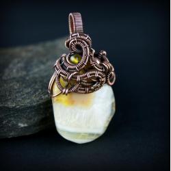 wire wrapping,żółty miedziany wisior,agat - Wisiory - Biżuteria