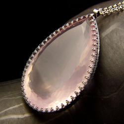 ekskluzywny srebrny naszyjnik z kwarcem różowym - Naszyjniki - Biżuteria