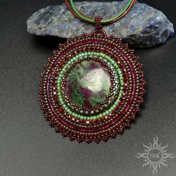 mandala,okrągły,na lato,zielony,czerwony,medalion, - Wisiory - Biżuteria