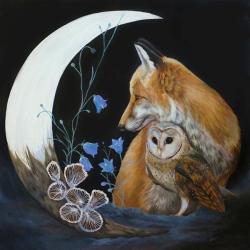 lis,sowa,księżyc,malowany - Obrazy - Wyposażenie wnętrz