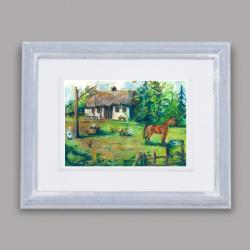 dom,wieś,skansen,koń,podwórko,kury - Ilustracje, rysunki, fotografia - Wyposażenie wnętrz