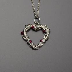 wisiorek,rubin,serce,wire wrapping - Wisiory - Biżuteria