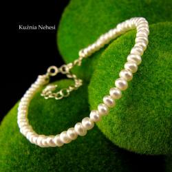 klasyczna bransoletka z białyi perłami,srebro - Bransoletki - Biżuteria