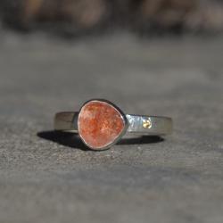 pomarańczowy pierścionek z kwarcem turmalinowym - Pierścionki - Biżuteria