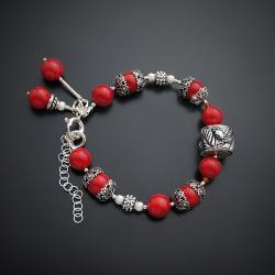 srebrna,bransoletka,z czerwonym koralem - Bransoletki - Biżuteria