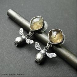 srebro,trzmiel,cytryn.,sztyfty,wiosenne - Kolczyki - Biżuteria