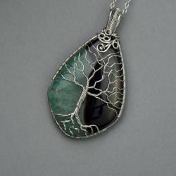 wisior,drzewo życia,agat,wire wrapping,duży wisior - Wisiory - Biżuteria