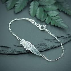 delikatna,kobieca,srebrna bransoletka liść paproci - Bransoletki - Biżuteria