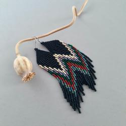 kolczyki indiańskie czarne,etno,kolorowe - Kolczyki - Biżuteria