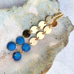 dlugie kolczyki z niebieskim kamieniem,pozłacane - Kolczyki - Biżuteria