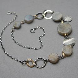 surowy naszyjnik,krótki,kamienie naturalne,srebro - Naszyjniki - Biżuteria