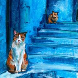 niebieski obrazek z kotami,koty,kot - Ilustracje, rysunki, fotografia - Wyposażenie wnętrz