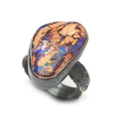 Srebrny pierścionek z opalem boulder,fiolet,opal - Pierścionki - Biżuteria