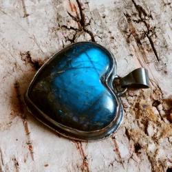 labradoryt,granat,blask,srebrny,retro,blue,serce - Wisiory - Biżuteria