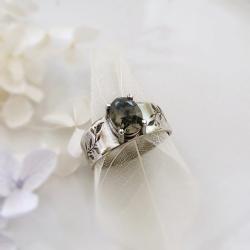 Roślinny pierścionek z agatem mszystym,srebro - Pierścionki - Biżuteria