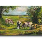 Obrazy obraz wieś,wiejskie chatki,krowy,gęsi