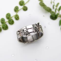 pierścionek obrączka z listkami,leśny,roślinny - Pierścionki - Biżuteria