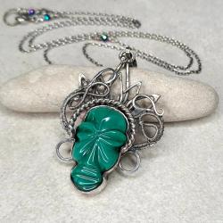 naszyjnik srebrny,malachuit,wire wrapping - Naszyjniki - Biżuteria