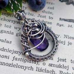 fioletowy kwarc,srebro,wire wrapping,naszyjnik - Naszyjniki - Biżuteria