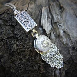srebrny wisior z koralem fossil,długi,unikat - Naszyjniki - Biżuteria