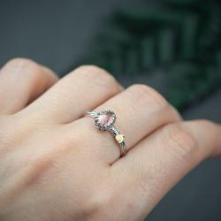 romantyczny,różowy turmalin,złote serce - Pierścionki - Biżuteria