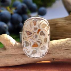 Srebrny pierścionek z arachidowym fossilem,duży - Pierścionki - Biżuteria