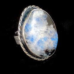 kamień księżycowy,srebrny,srebro,błękit,blask - Pierścionki - Biżuteria