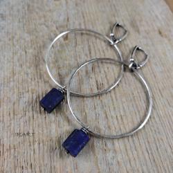 surowe minimalistyczne kolczyki,lapis lazuli,srebr - Kolczyki - Biżuteria