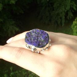 pierścionek,druza agatowa,srebro,niebieski - Pierścionki - Biżuteria