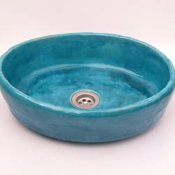 umywalka owalna z gliny ręcznie robiona,niebieska - Ceramika i szkło - Wyposażenie wnętrz