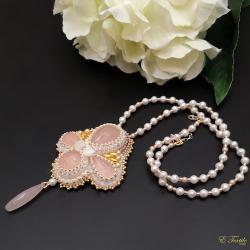 romantyczny ślubny naszyjnik,haft koralikowy,róż - Naszyjniki - Biżuteria