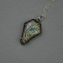 wisiorek,labradoryt,oryginalny,wire wrapping - Wisiory - Biżuteria