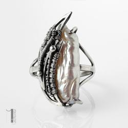 baśniowy srebrny pierścionek,perła,boho - Pierścionki - Biżuteria