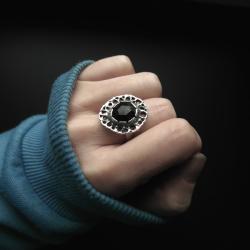 pierścionek z onyksem,srebro,rękodzieło - Pierścionki - Biżuteria