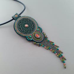 etno naszyjnik,haft koralikowy - Naszyjniki - Biżuteria
