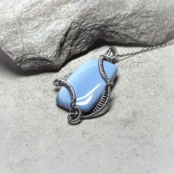 niebieski opal,srebrny naszyjnik,handmade - Wisiory - Biżuteria