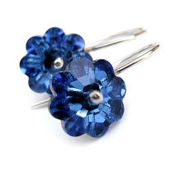 niebieskie kolczyki,kwiatuszki,kwiaty,swarovski - Kolczyki - Biżuteria
