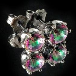 kwarc mystic,kwarc,srebrne,blask,różowy,srebro - Kolczyki - Biżuteria