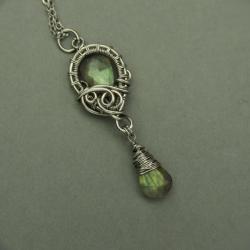 długi wisiorek,labradoryt,wire wrapping - Wisiory - Biżuteria