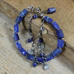 granatowa Surowa bransoletka z lapis lazuli,srebro - Bransoletki - Biżuteria