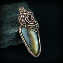 wire wrapping,miedziany wisior,labradoryt - Wisiory - Biżuteria