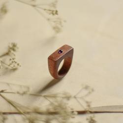 pierścionek z ametystem,ametyst,drewno - Pierścionki - Biżuteria