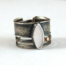 nowoczesny pierścionek srebro,złoto,perła - Pierścionki - Biżuteria