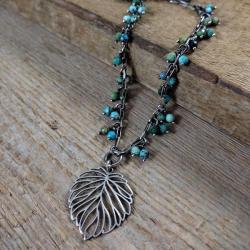 Naszyjnik ze srebra liść z turkusem - Naszyjniki - Biżuteria