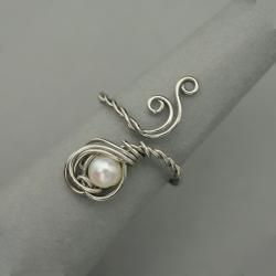 pierścionek,regulowany,wire wrapping,perła - Pierścionki - Biżuteria